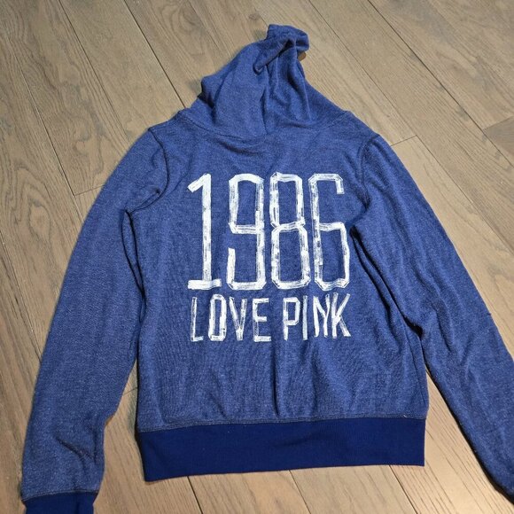 Victoria Secret PINK Zip Up Hoodie Blue Size L Vintage - Picture 1 of 4